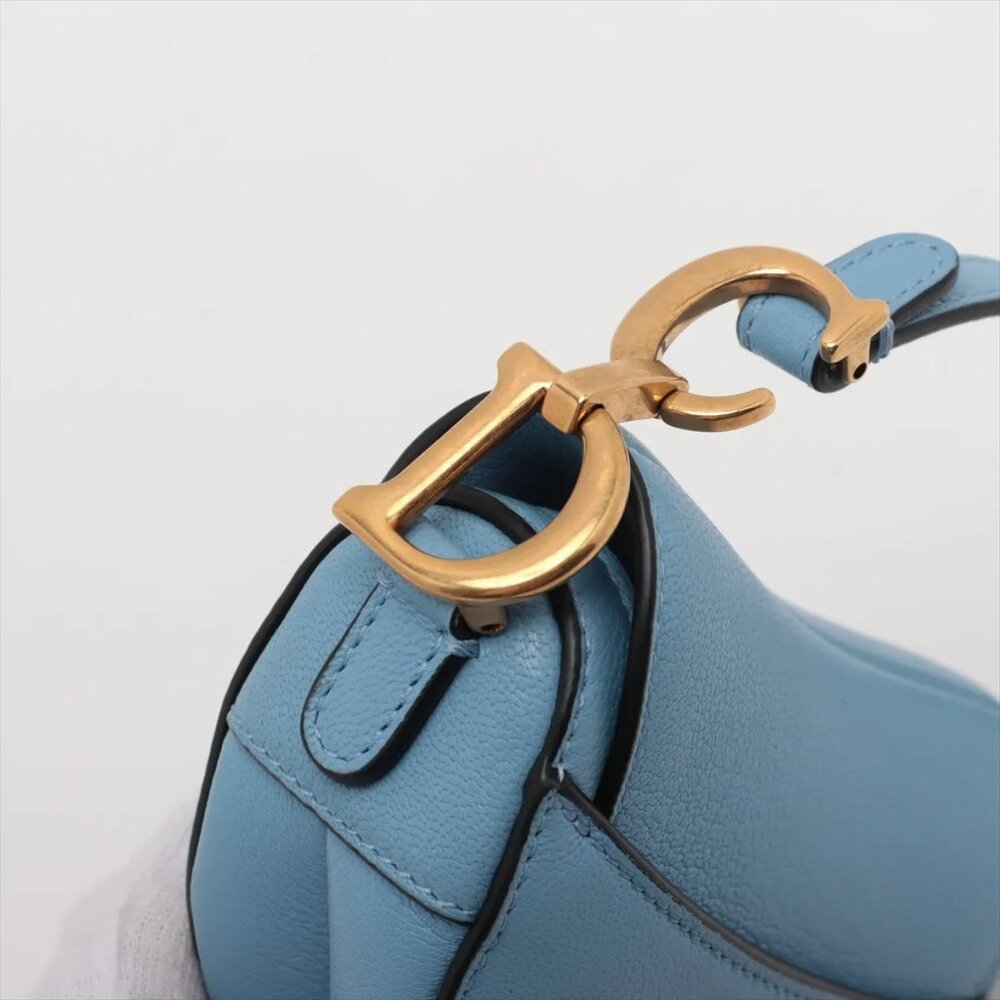 Sold Out Christian Dior Saddle Bag Leather 2 Way Handbag Blue - Picture 6 of 14